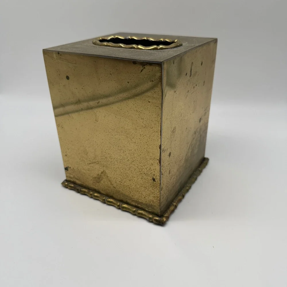 Gatco Tissue Box Cover Solid Brass Vintage Regency MCM Vanity Boho Hong Kong